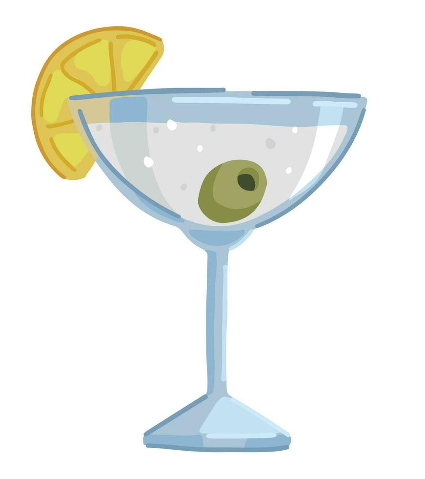 élégant cocktail avec citron. griffonnage clipart de boisson dans verre isolé sur blanche. coloré vecteur illustration dans dessin animé style.