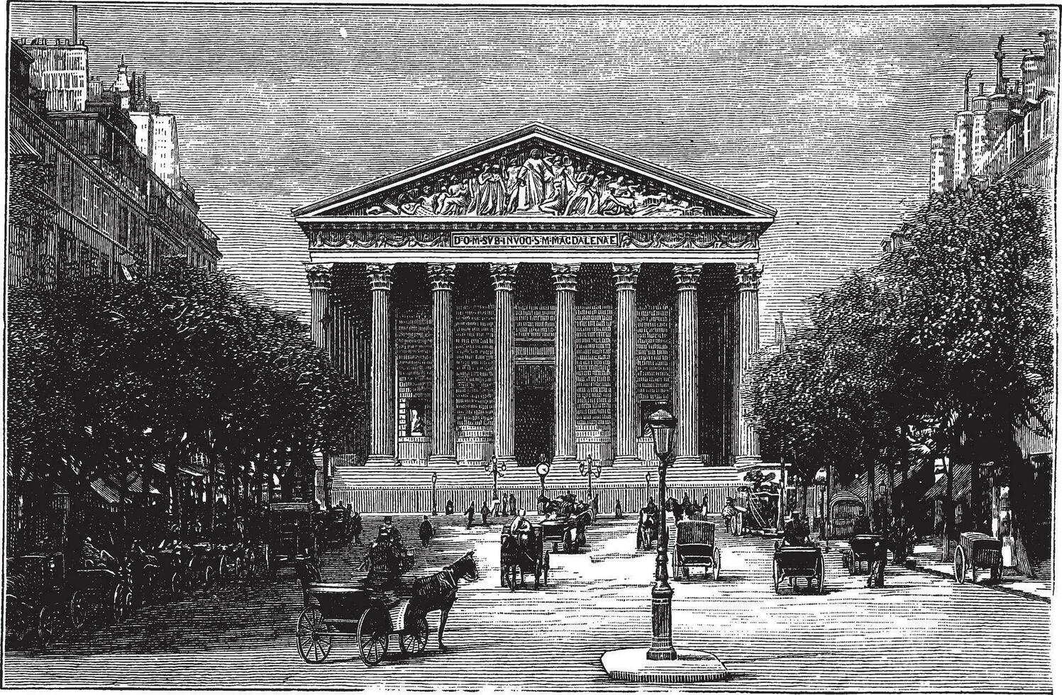 Madeleine église et rue royale dans Paris France ancien gravure vecteur