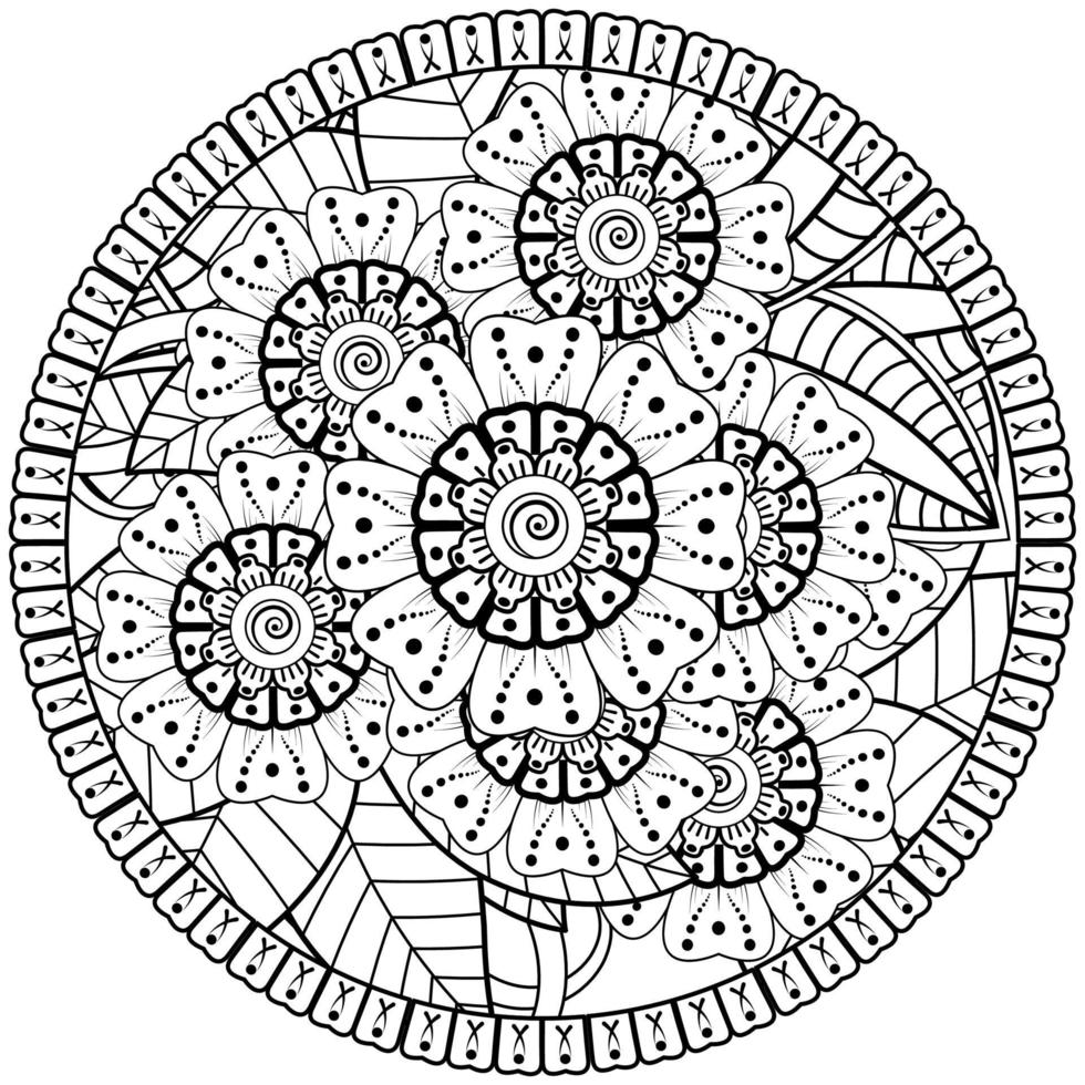 motif circulaire en forme de mandala avec fleur pour henné, mehndi, tatouage, décoration. vecteur