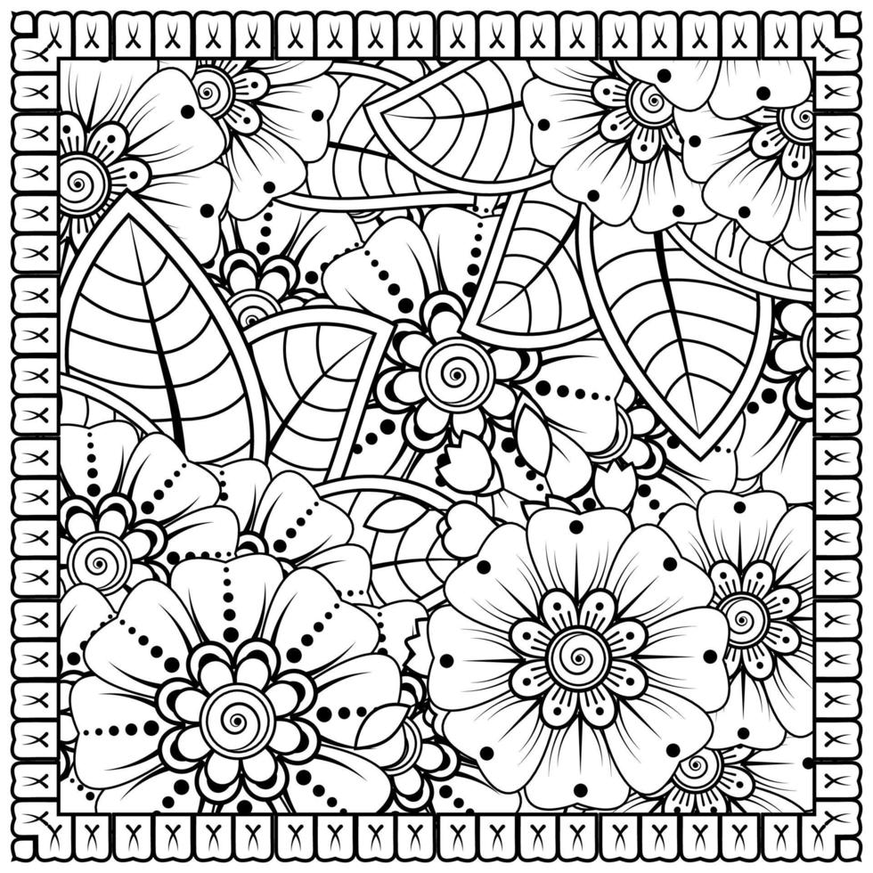 esquisser le motif de fleurs carrées dans le style mehndi pour la page du livre de coloriage vecteur