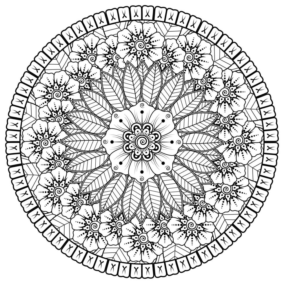 motif circulaire en forme de mandala avec fleur pour henné, mehndi, tatouage, décoration. vecteur