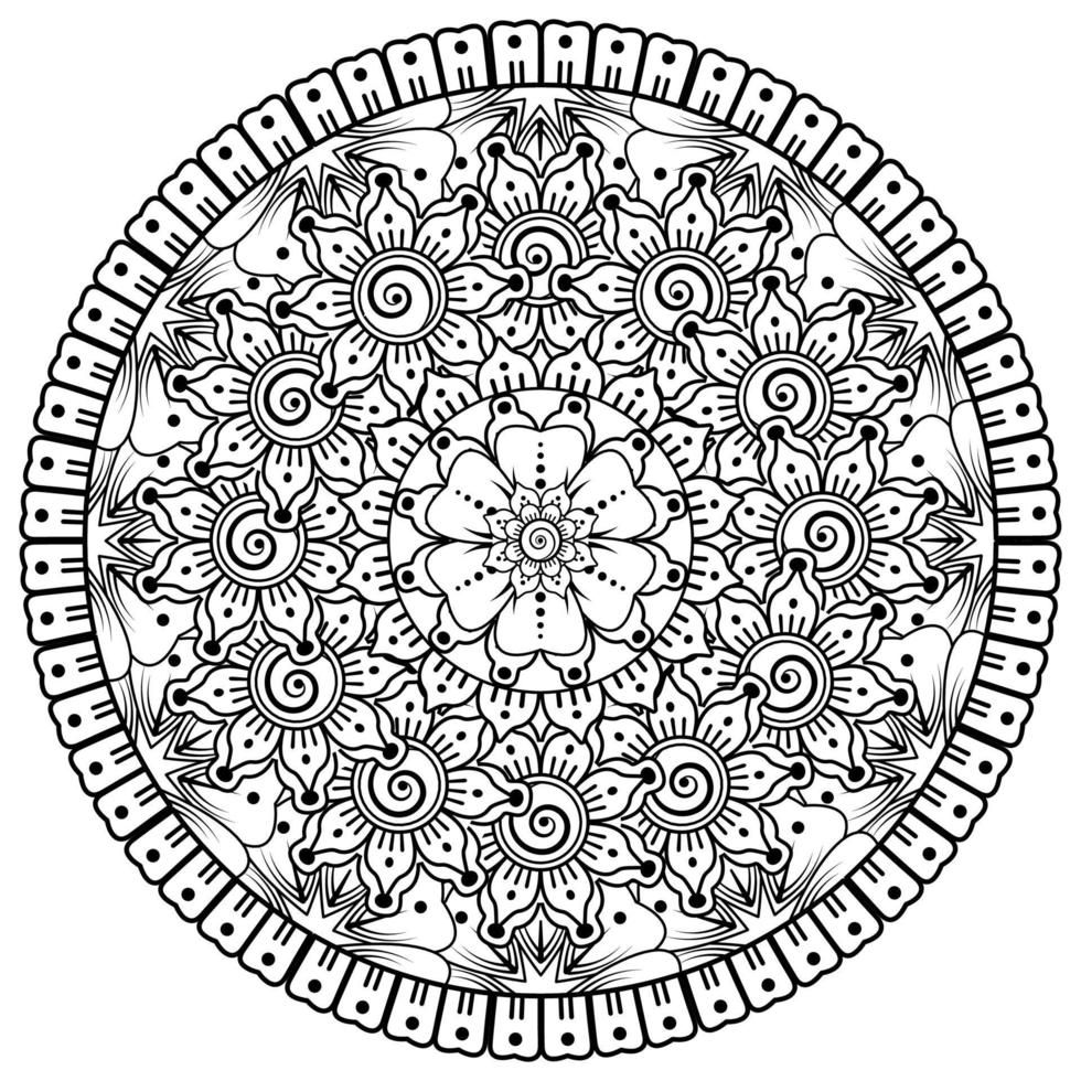 motif circulaire en forme de mandala avec fleur pour henné, mehndi, tatouage, décoration. vecteur