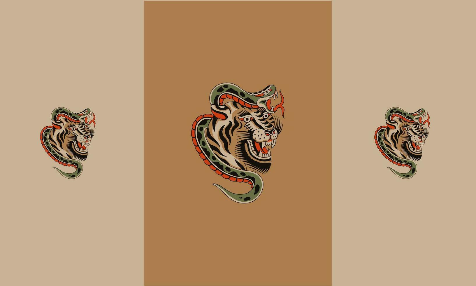 tête tigre et serpent vecteur plat conception