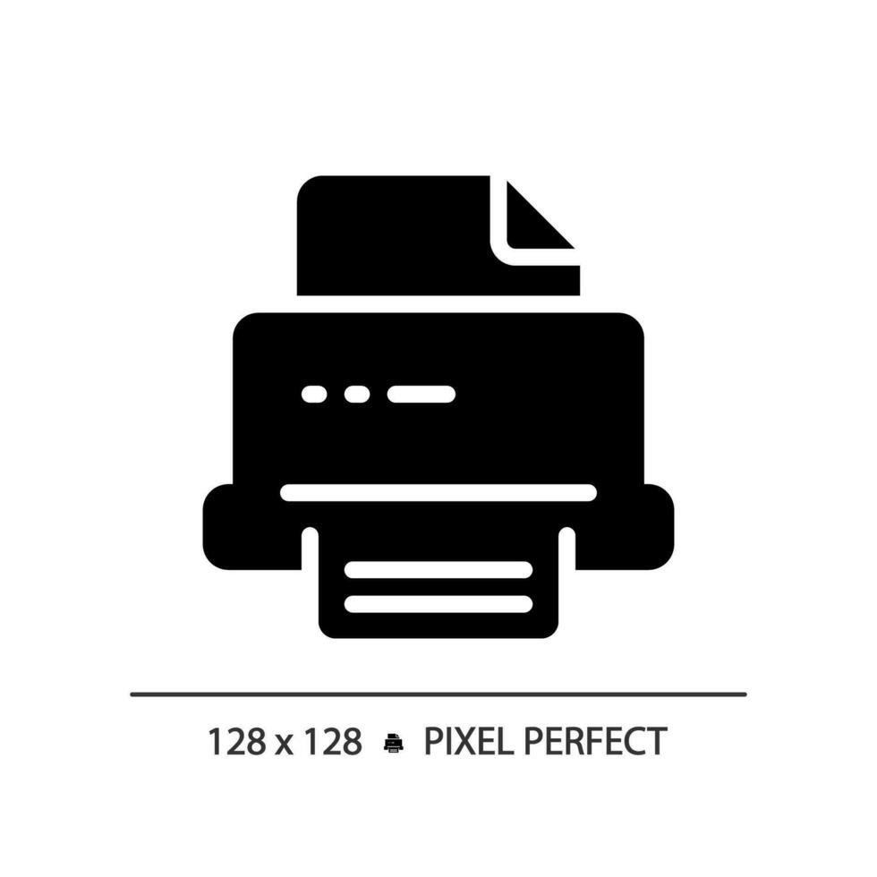 2d pixel parfait glyphe style imprimante icône, isolé vecteur, silhouette document illustration vecteur
