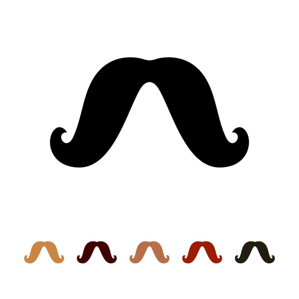 moustaches icône silhouette isolé sur blanc Contexte. Hommes différent couleurs moustache cheveux. vecteur illustration