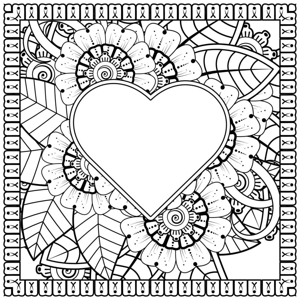 esquisser le motif de fleurs carrées dans le style mehndi pour la page du livre de coloriage vecteur