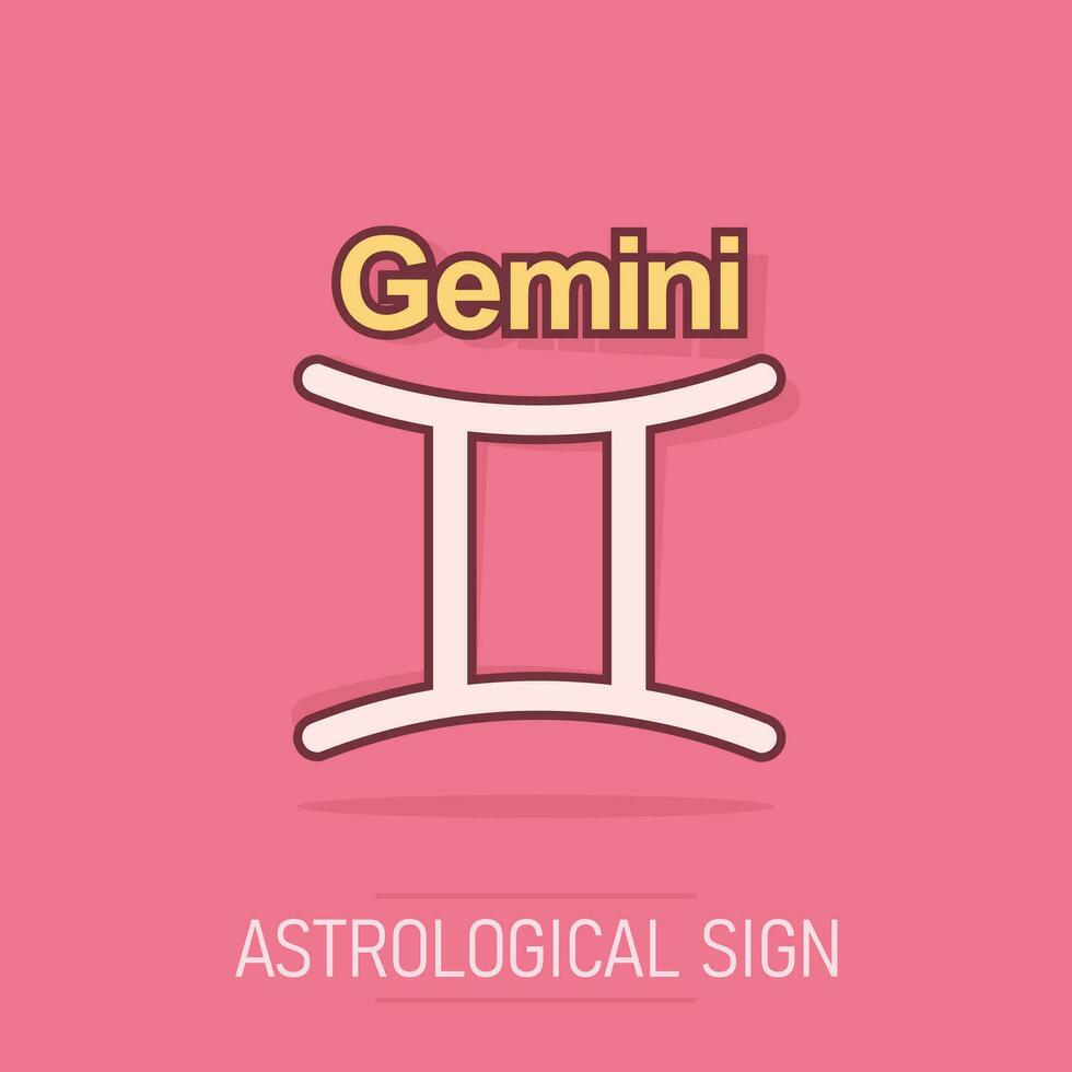 icône du zodiaque des Gémeaux de dessin animé de vecteur dans le style comique. pictogramme d'illustration de signe d'astrologie. concept d'effet d'éclaboussure d'entreprise horoscope gémeaux.