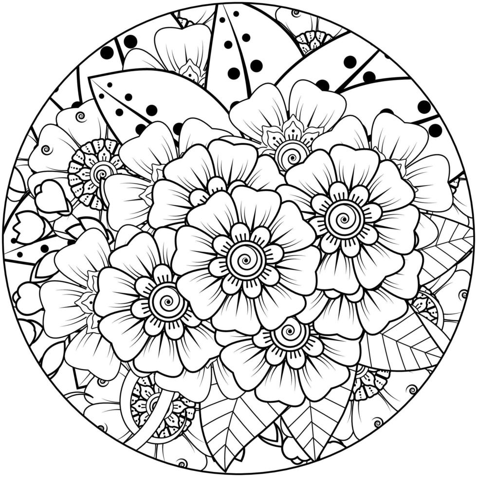 ornement décoratif de fleur de mehndi dans le style oriental ethnique, ornement de griffonnage, dessin de main de contour. page de livre de coloriage. vecteur