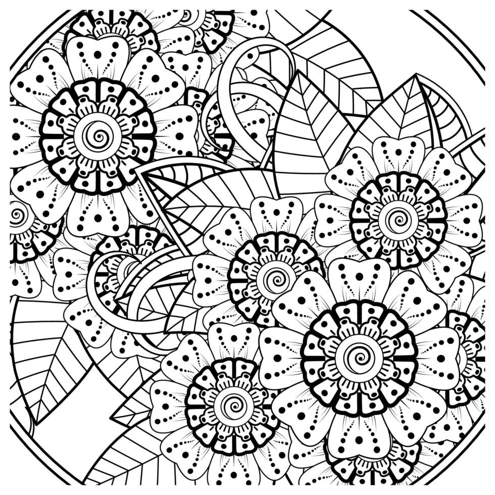 ornement décoratif de fleur de mehndi dans le style oriental ethnique, ornement de griffonnage, dessin de main de contour. page de livre de coloriage. vecteur