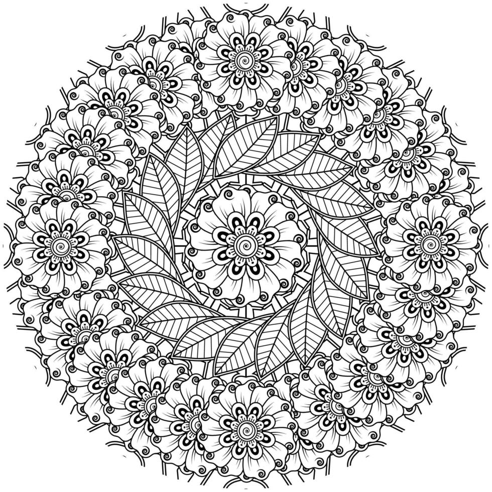 motif circulaire en forme de mandala avec fleur pour henné, mehndi, tatouage, décoration. vecteur