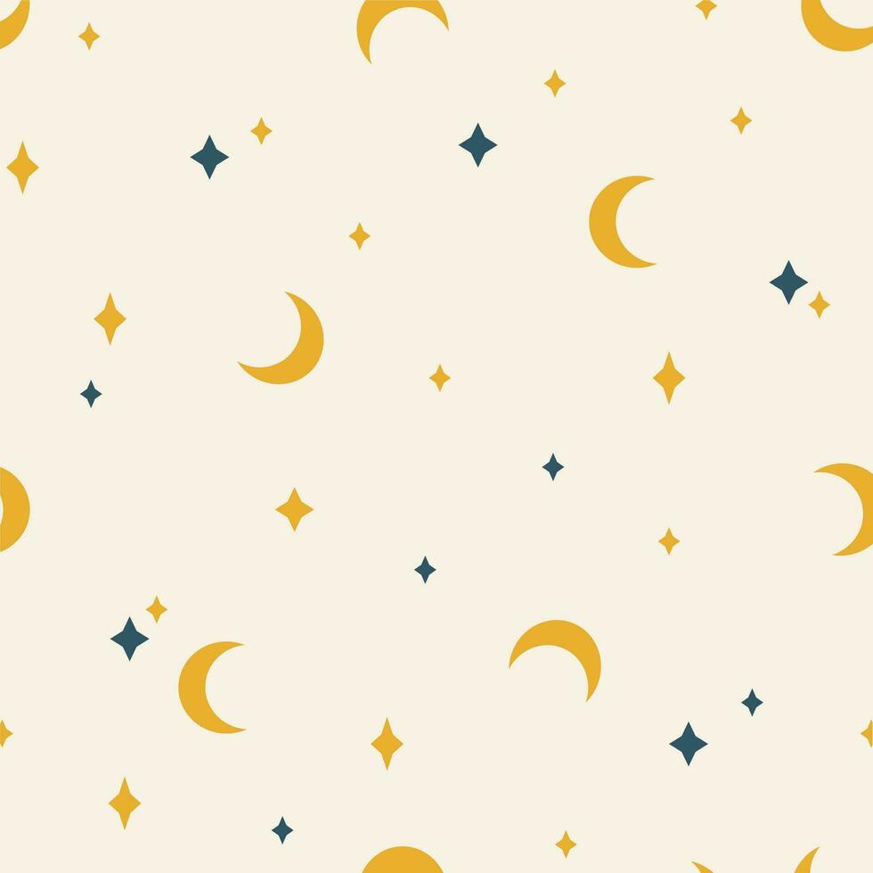 sans couture modèle avec lune et étoiles. milieu siècle art impression vecteur