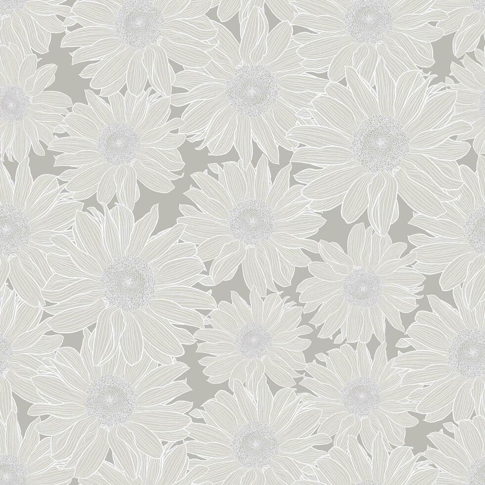 floral sans couture modèle de lumière gris camomille fleurs avec blanc contour sur gris Contexte. décoratif impression pour fond d'écran, emballage, textile, mode en tissu ou autre imprimable couvertures. vecteur