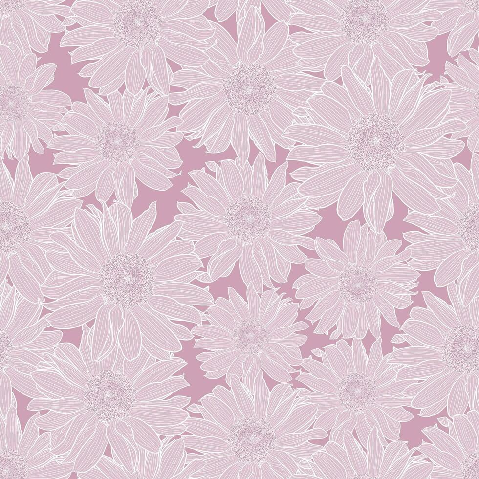 vecteur sans couture modèle de camomille fleurs dans lumière lilas pastel couleurs avec blanc contour. décoratif impression pour fond d'écran, emballage, textile, mode en tissu ou autre imprimable couvertures.