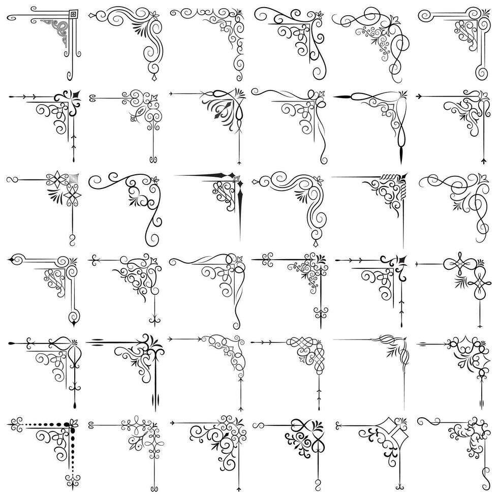 vecteur illustration de décoratif coin Cadre ensemble. main dessiner de coins différent formes fleur décoration vecteur conception griffonnage esquisser style pour mariage et bannière.