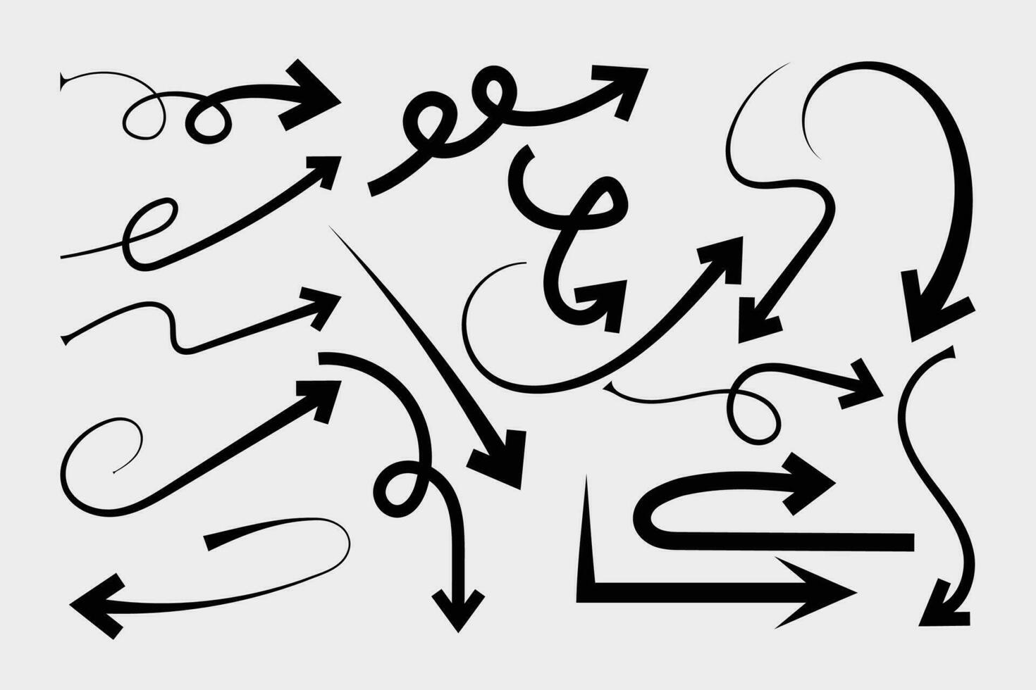 dessiné à la main La Flèche ensemble, La Flèche icône avec divers directions, incurvé flèche, La Flèche symbole vecteur