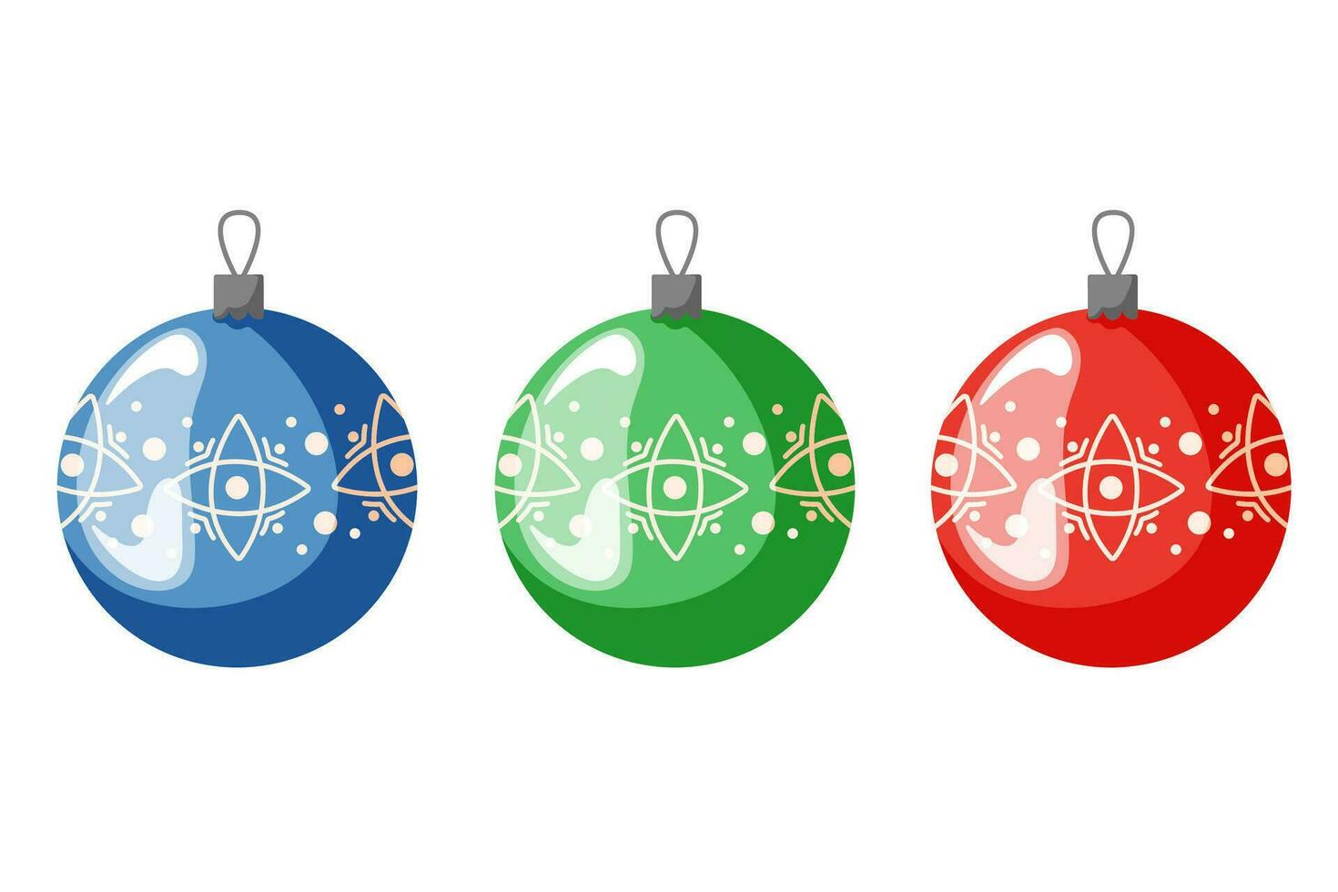 collection de Trois multicolore Noël des balles dans dessin animé style. rétro, ancien Noël arbre décoration. vecteur illustration isolé sur une blanc Contexte.