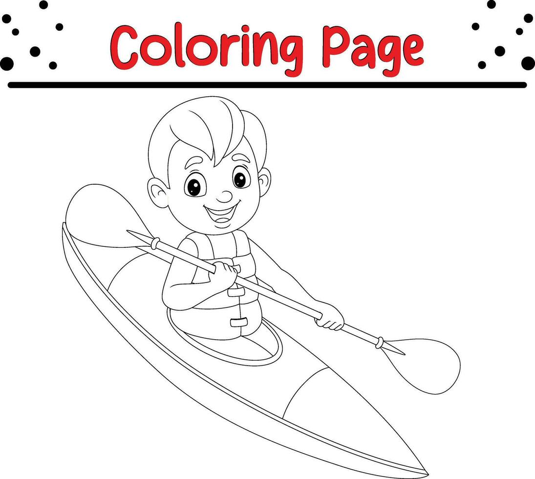 peu garçon aviron bateau coloration page pour des gamins vecteur