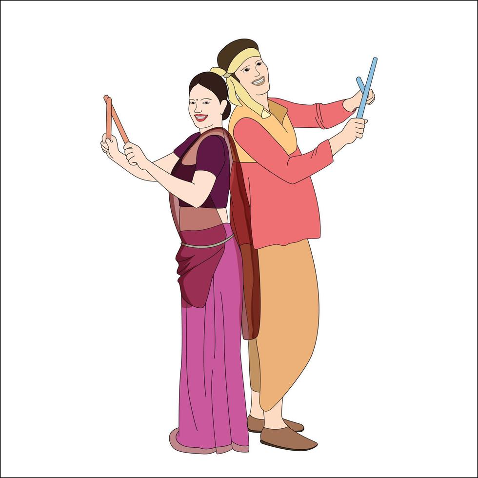 navratri-dandia nuit, illustration colorée de dandia jouant des couples vecteur