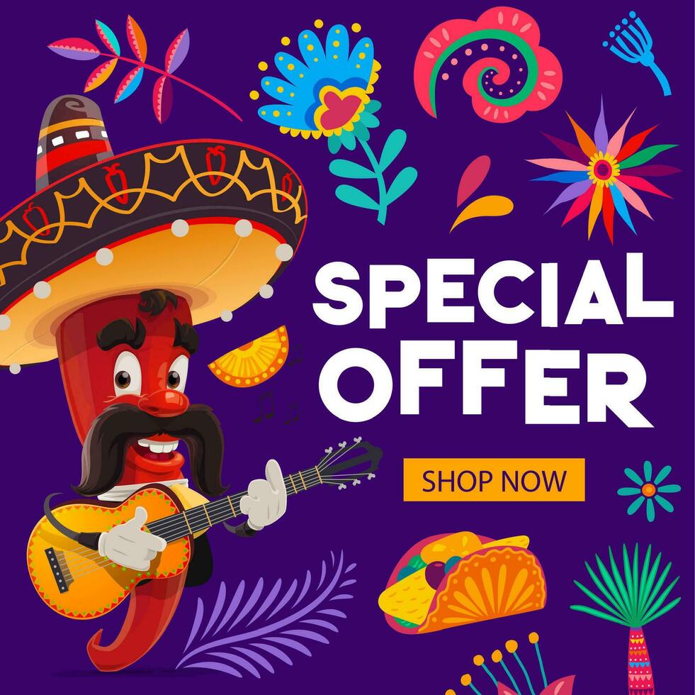 mexicain vacances spécial offre bannière avec mariachi vecteur