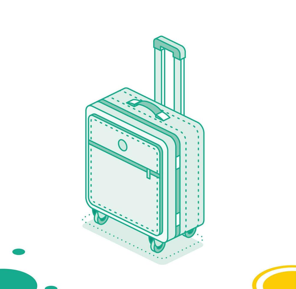 petit valise sur roues isolé sur blanc Contexte. isométrique contour icône. bagage. Voyage symbole. vecteur