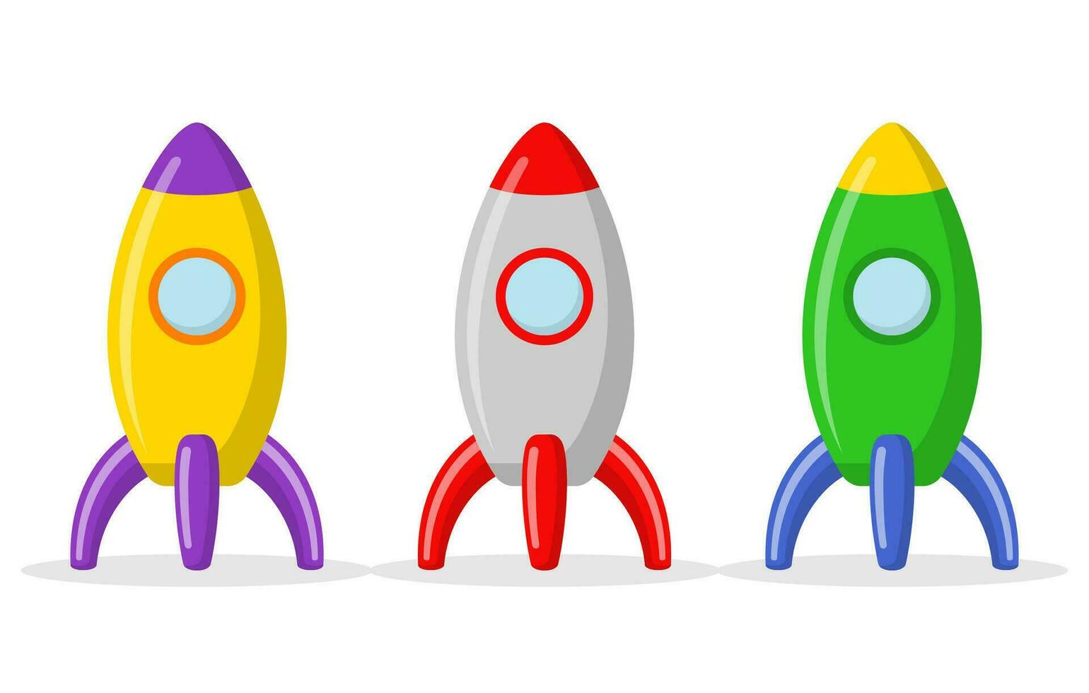 fusée espace navires ensemble isolé sur blanc Contexte. les enfants jouet fusée. avion pour les cosmonautes, explorant le univers, enseignement, développement, cognitif dessin animé enfant jouets. vecteur illustration.