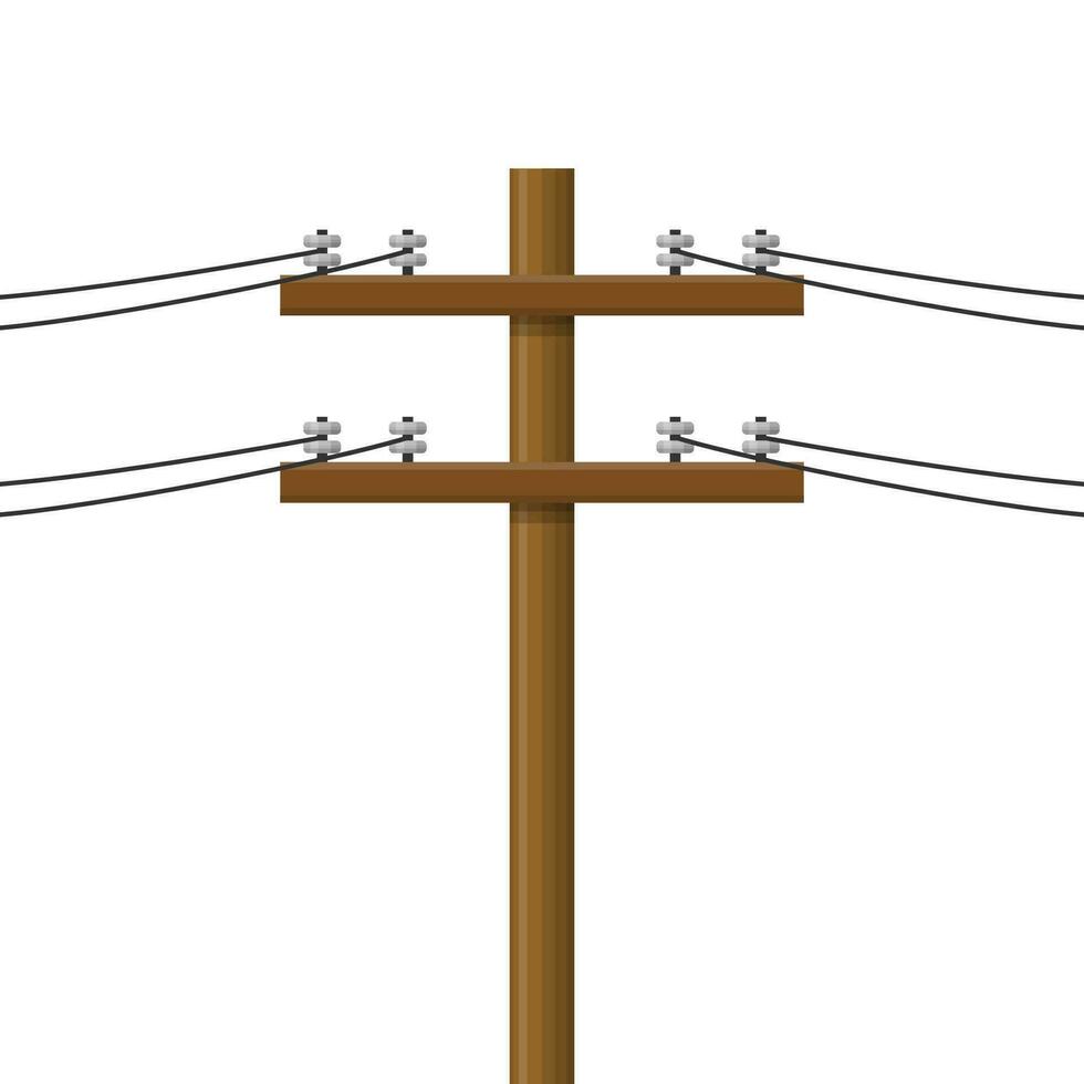 électrique pôle isolé sur blanc Contexte. bois Puissance lignes, électrique Puissance transmission. utilitaire pôle électricité concept. haute Tension fils vecteur