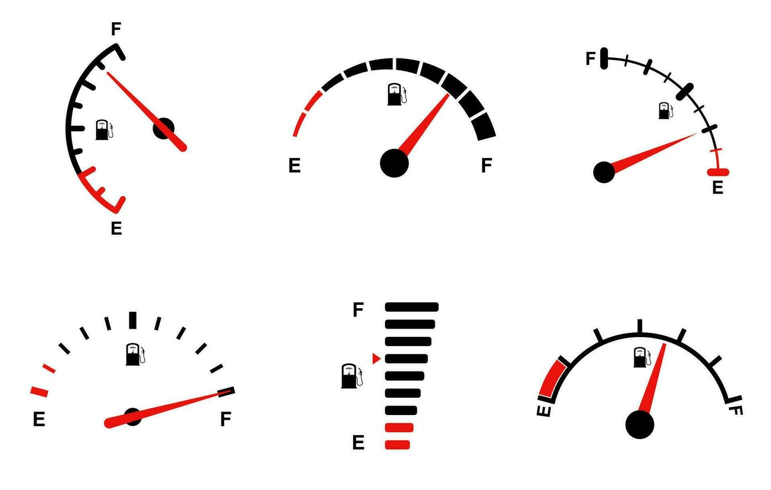 carburant indicateur pour gaz, essence, de l'essence, diesel niveau compter. ensemble de carburant jauge Balance Icônes. voiture jauge pour mesure carburant consommation et contrôle gaz réservoir plénitude. performance la mesure. vecteur. vecteur