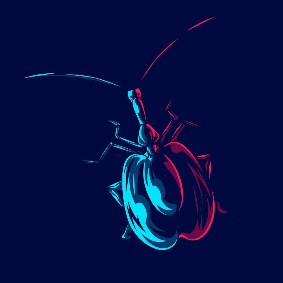 scarabée logo néon ligne art portrait coloré conception avec foncé Contexte. abstrait vecteur illustration. coléoptères insectes taper.
