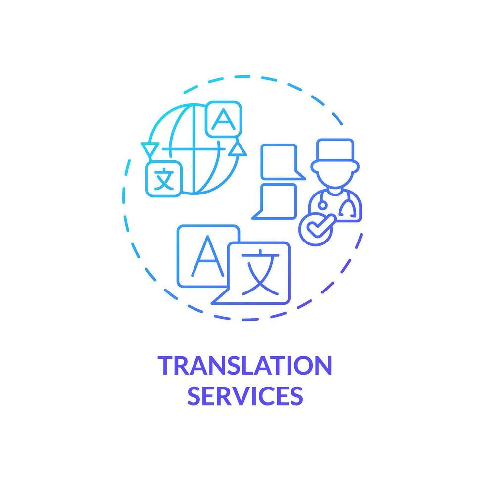 2d pente Traduction prestations de service icône, Facile isolé vecteur, médical tourisme mince ligne illustration. vecteur