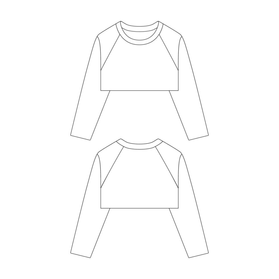 modèle tondu longue manche raglan T-shirt vecteur illustration plat conception contour Vêtements collection