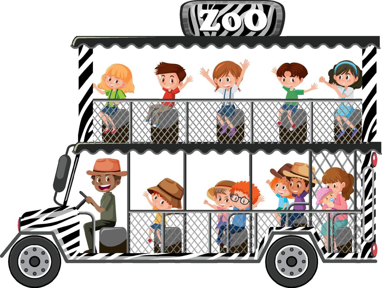 concept de zoo avec des enfants sur la voiture de tourisme isolé sur fond blanc vecteur