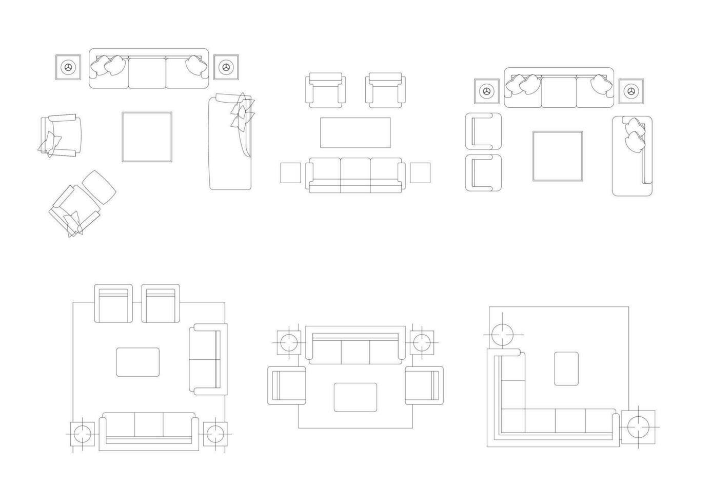 meubles icône intérieur plan voir, Haut ensemble vecteur. architecture maison canapé doubler, maison, contour, appartement, collection, isolé, mise en page, conception, projet, plan. vecteur