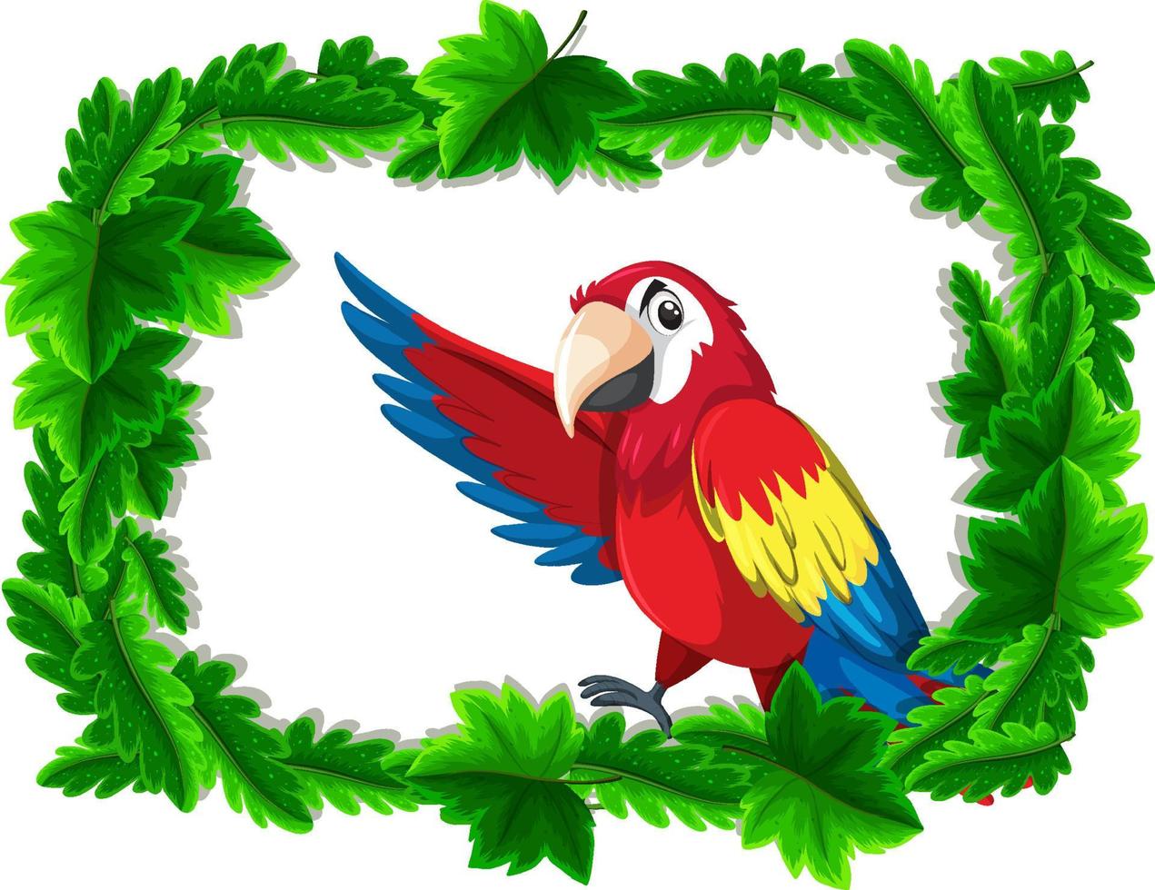 bannière vide avec cadre de feuilles tropicales et personnage de dessin animé oiseau perroquet vecteur