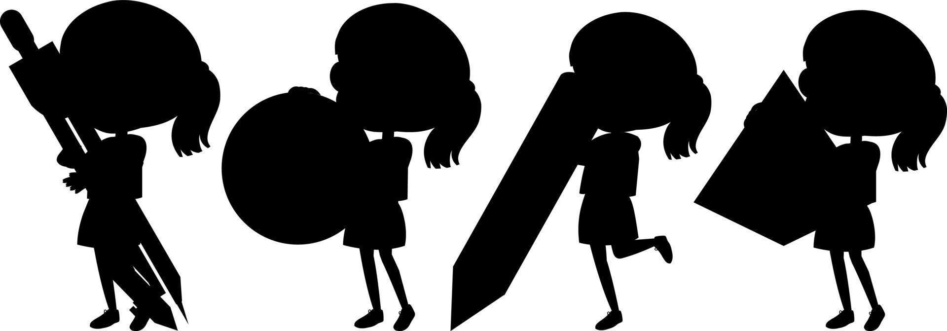 ensemble de personnage de dessin animé silhouette enfants vecteur