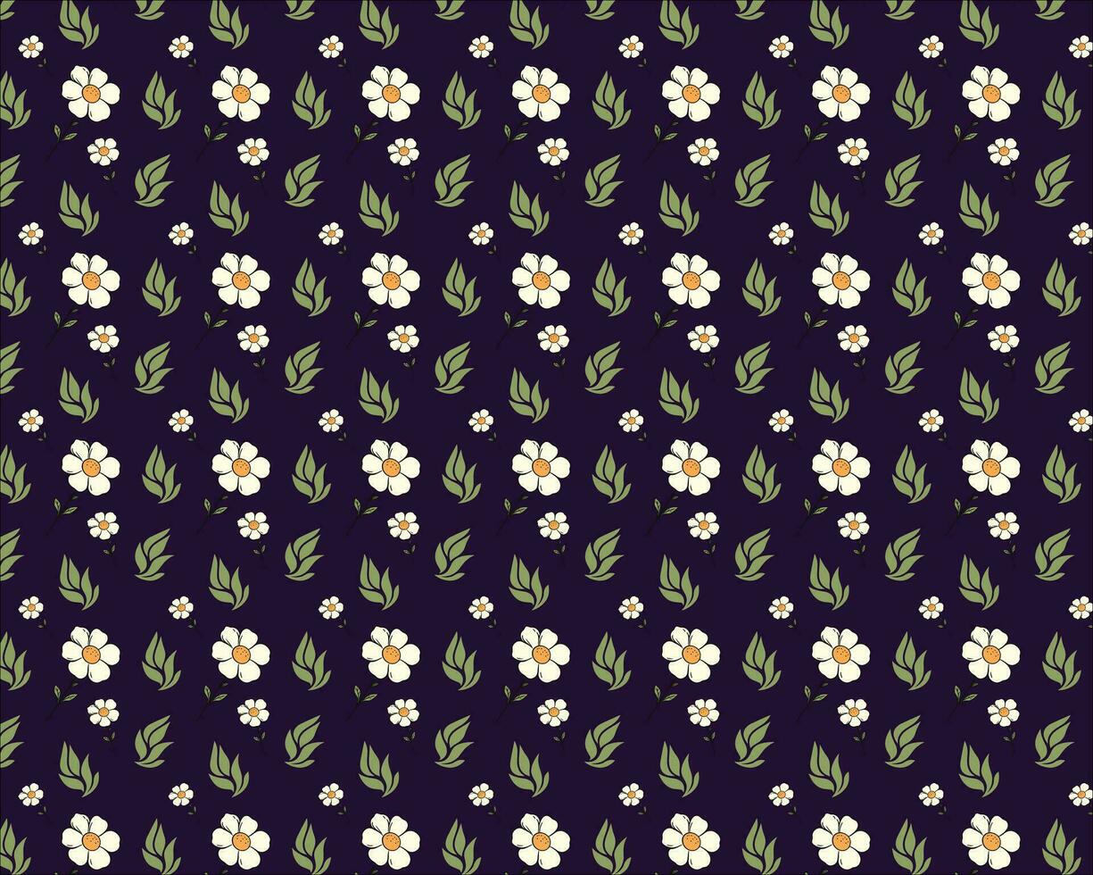 fleurs avec Jaune centres et vert feuilles sur foncé violet Contexte vecteur