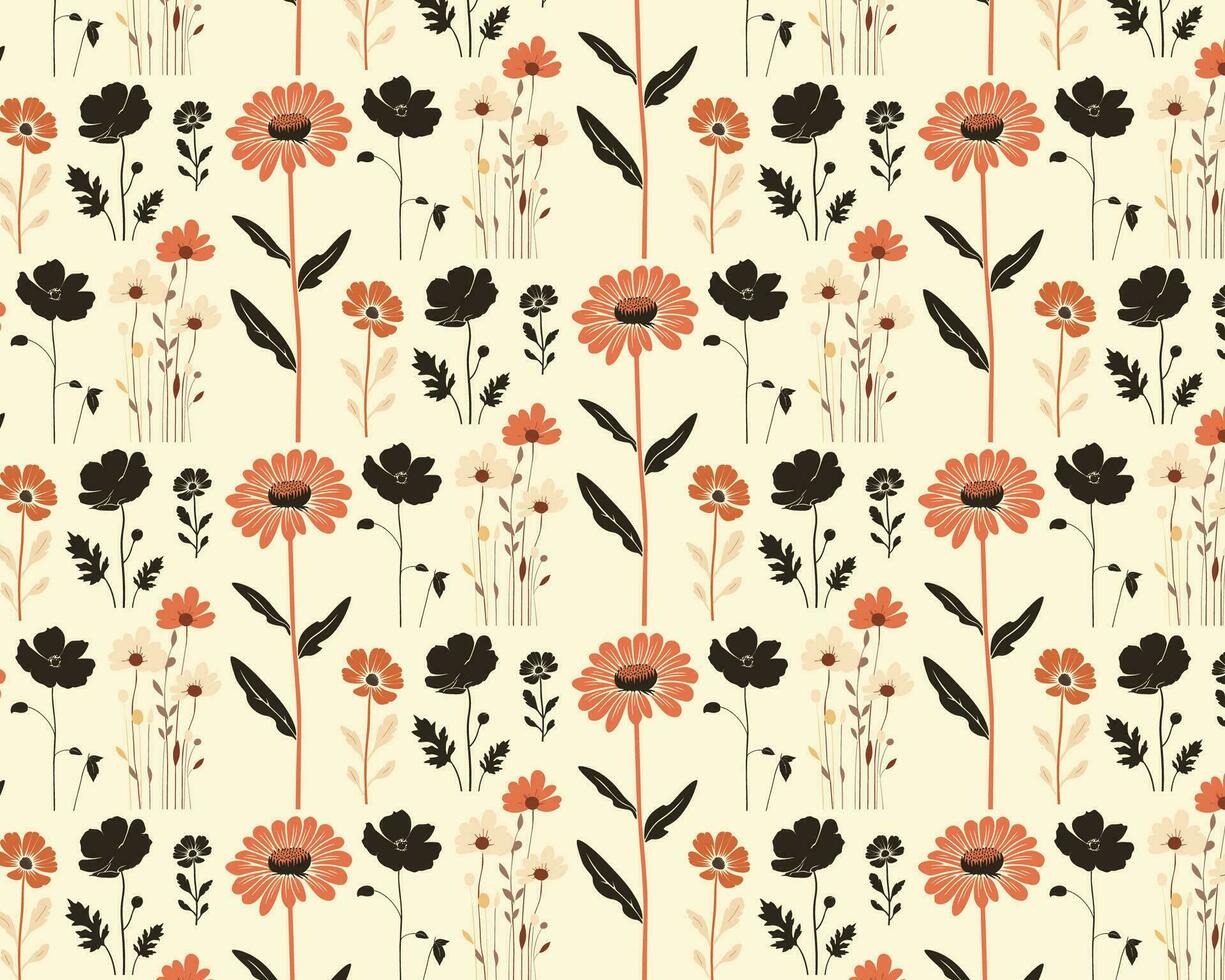 Orange et noir fleurs sur une lumière beige Contexte vecteur