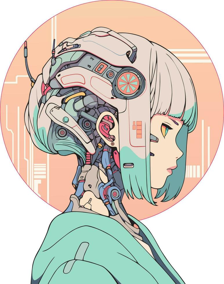 jolie science-fiction anime cyborg fille vecteur