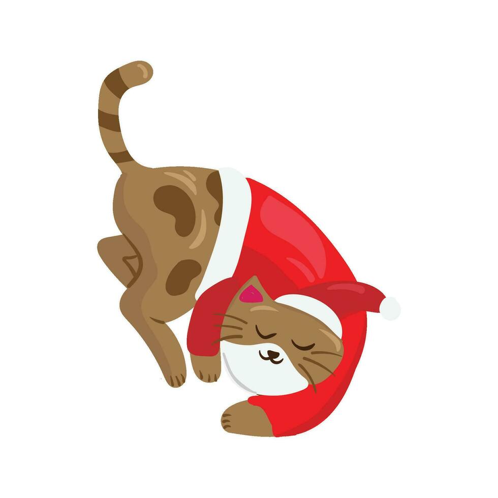 joyeux Noël et content Nouveau année mignonne chat dessin animé. salutation carte. marrant Noël dessin animé vecteur