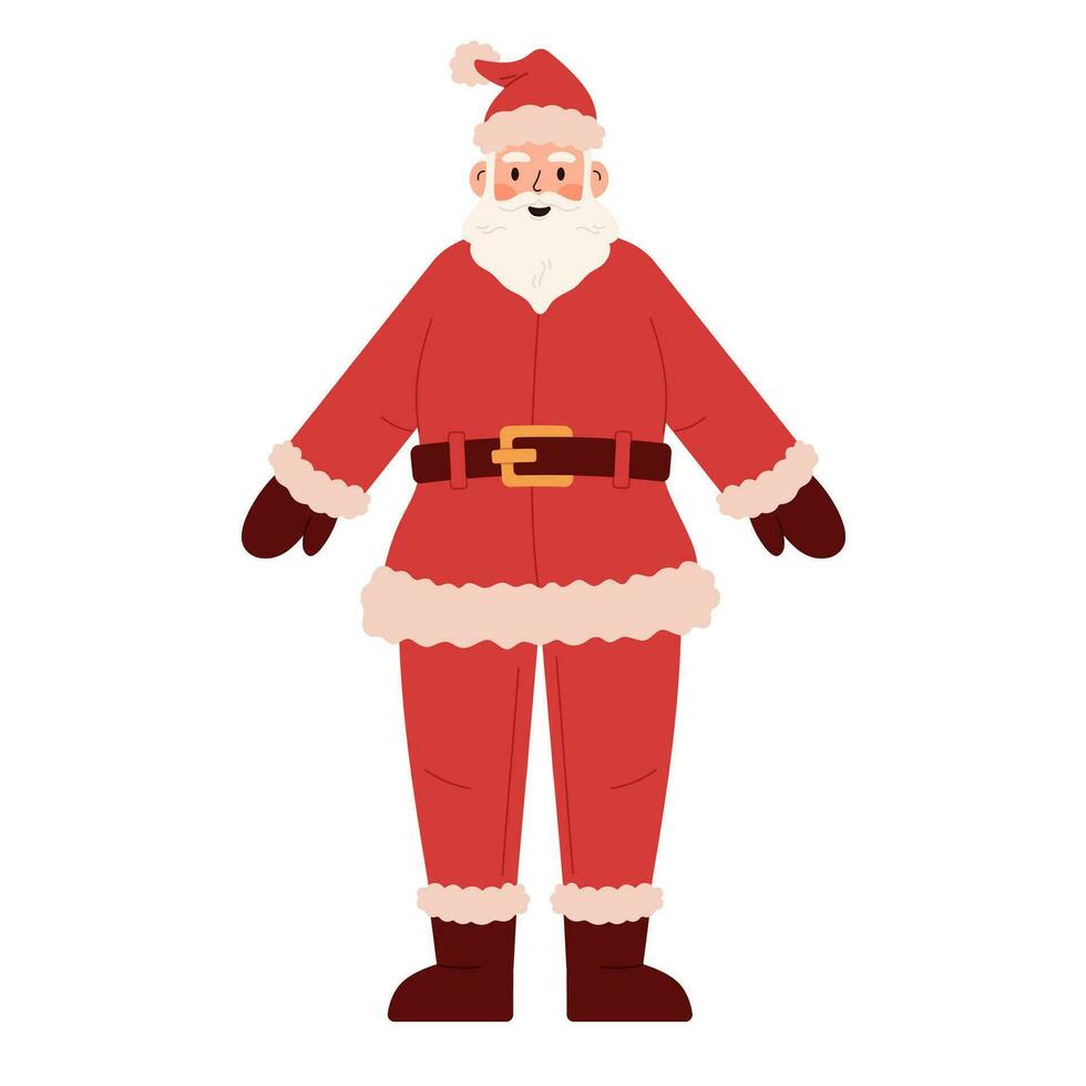 Père Noël claus personnage de face voir, adapté pour animation. Père Noël dans une rouge costume et chapeau des stands, vecteur illustration isolé sur une blanc Contexte.