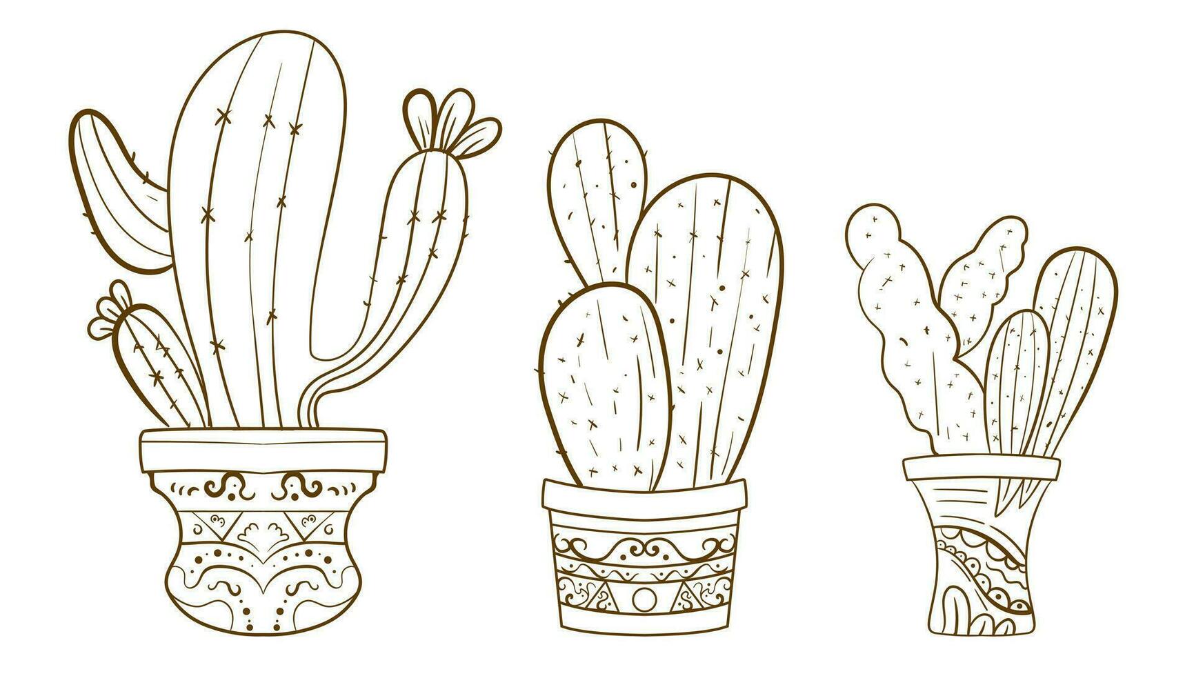 main tiré contour cactus ensemble. cactus les plantes la nature éléments cactus contour esquisser. cactus dessin. cactus les plantes ligne art Contexte. vecteur