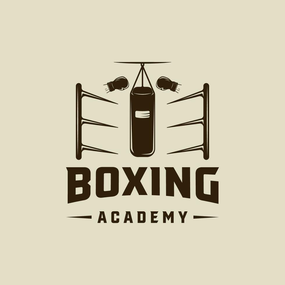 boxe bague et coup de poing sac logo vecteur ancien illustration modèle icône graphique conception. bats toi sport signe ou symbole pour académie club ou chemise impression avec rétro concept