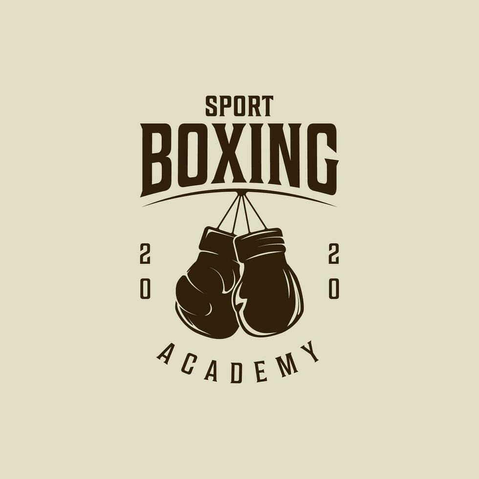 boxe gants pendaison logo vecteur ancien illustration modèle icône graphique conception. bats toi sport signe ou symbole pour académie ou club pour compétition ou chemise impression avec rétro typographie