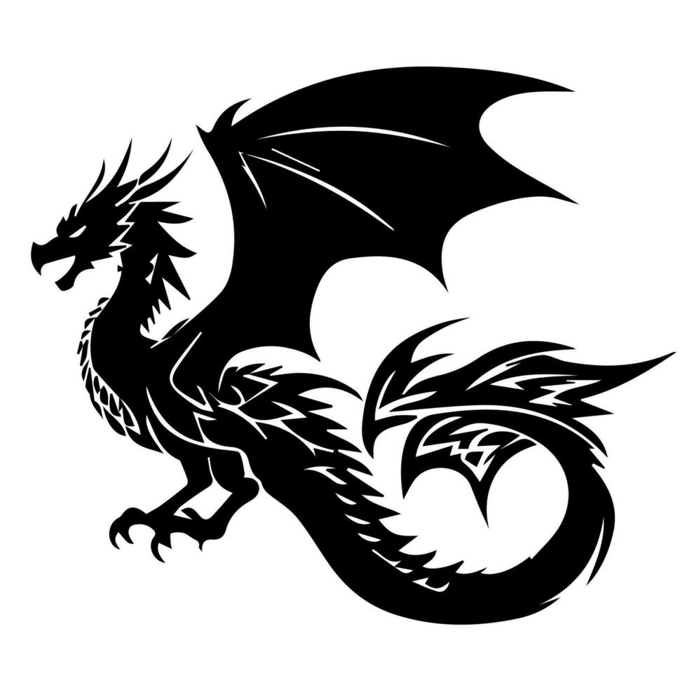 noir silhouette de une dragon sur une blanc Contexte. vecteur illustration. chinois Nouveau année de une dragon.