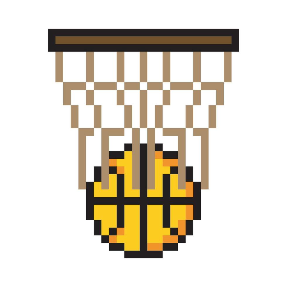 le basket ira dans le cerceau avec un design pixel art vecteur