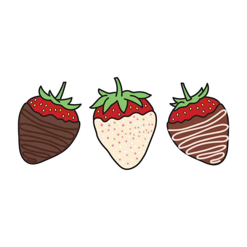 des gamins dessin dessin animé vecteur illustration Chocolat couvert des fraises isolé sur blanc Contexte