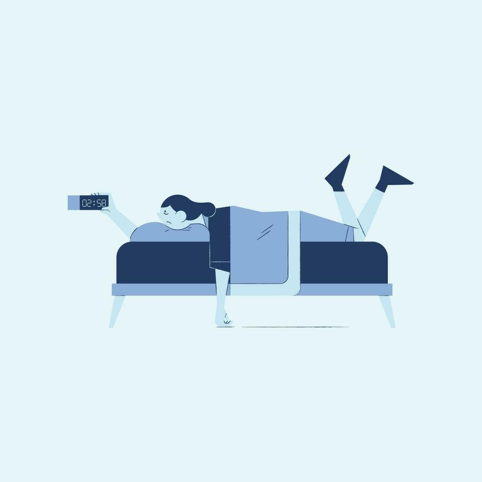 vecteur illustration dans plat style. fille mensonge sur le lit avec éloigné contrôle.