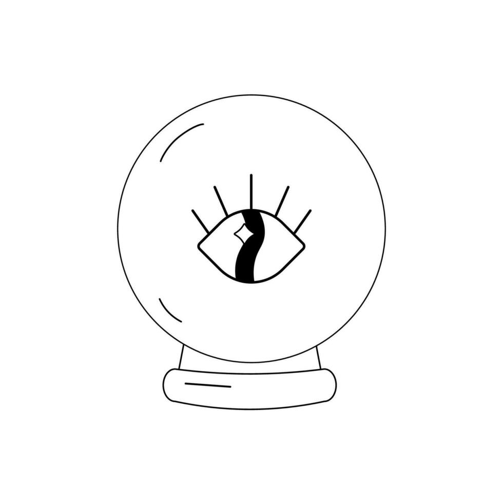 la magie cristal Balle avec œil, dessin animé style silhouette, ligne art vecteur