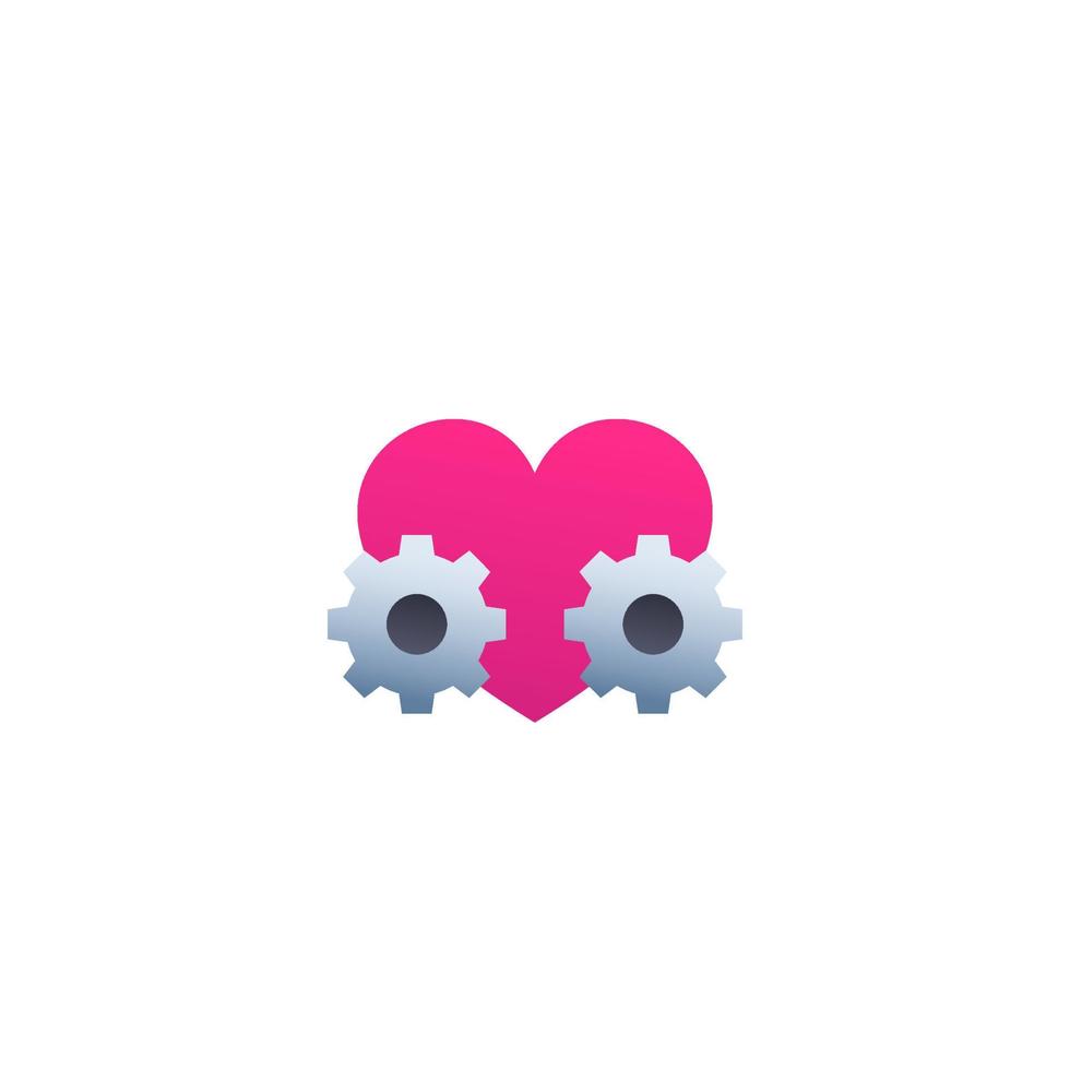 logo vectoriel de biotechnologie avec coeur et engrenages