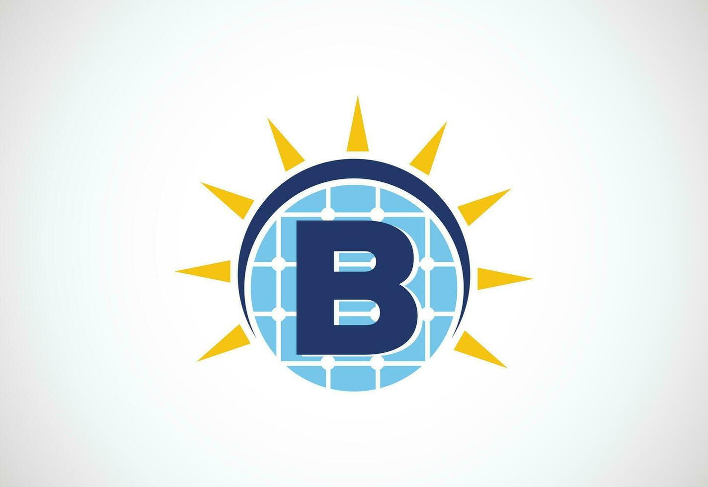 Anglais alphabet b avec solaire panneau et Soleil signe. Soleil solaire énergie logo vecteur illustration