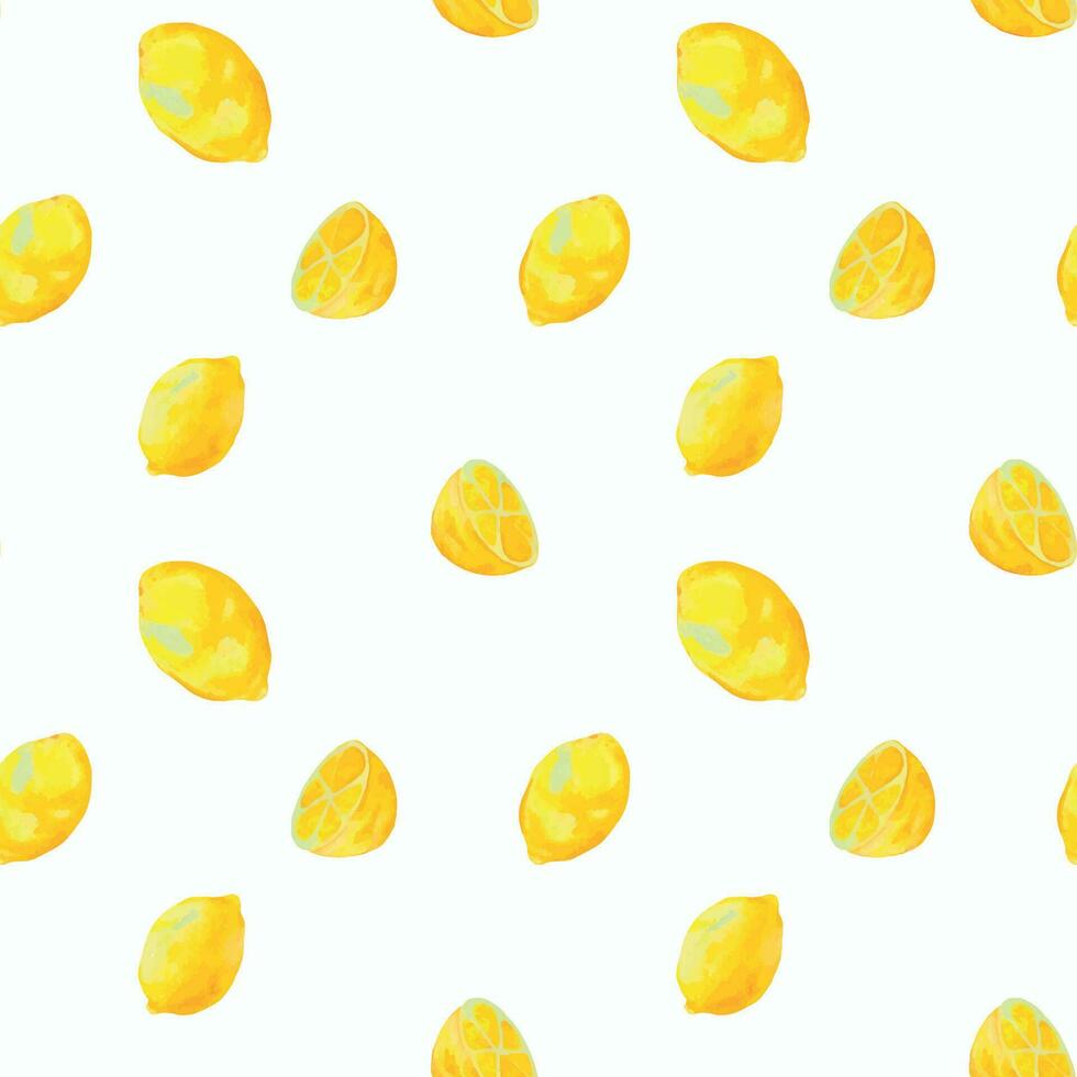 sans couture modèle avec Jaune citrons. Contexte avec fruit Souligné sur une blanc Contexte. aquarelle modèle avec citrons vecteur